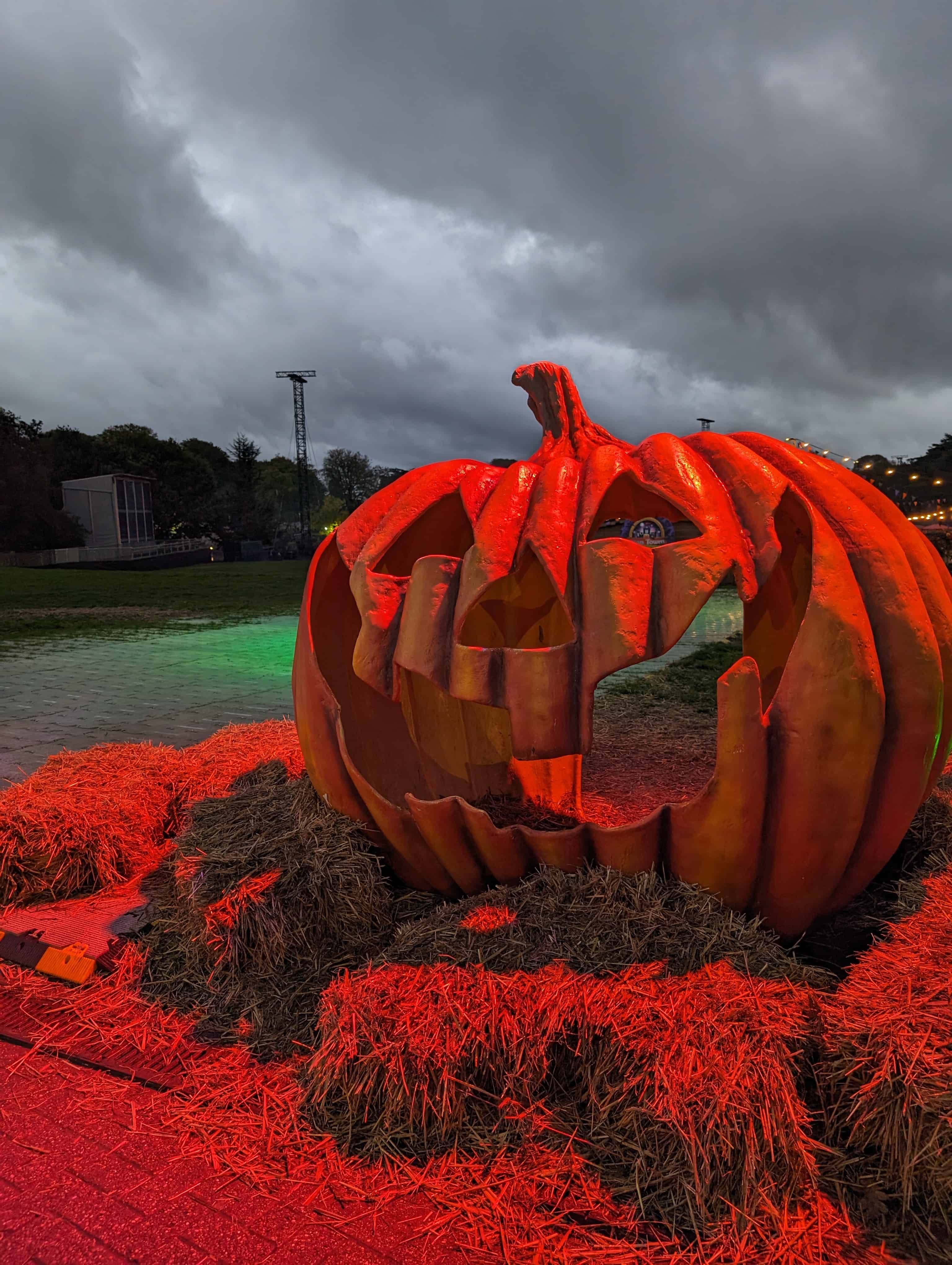 A illuminated pumpkin at Alton Towers ScareFest.