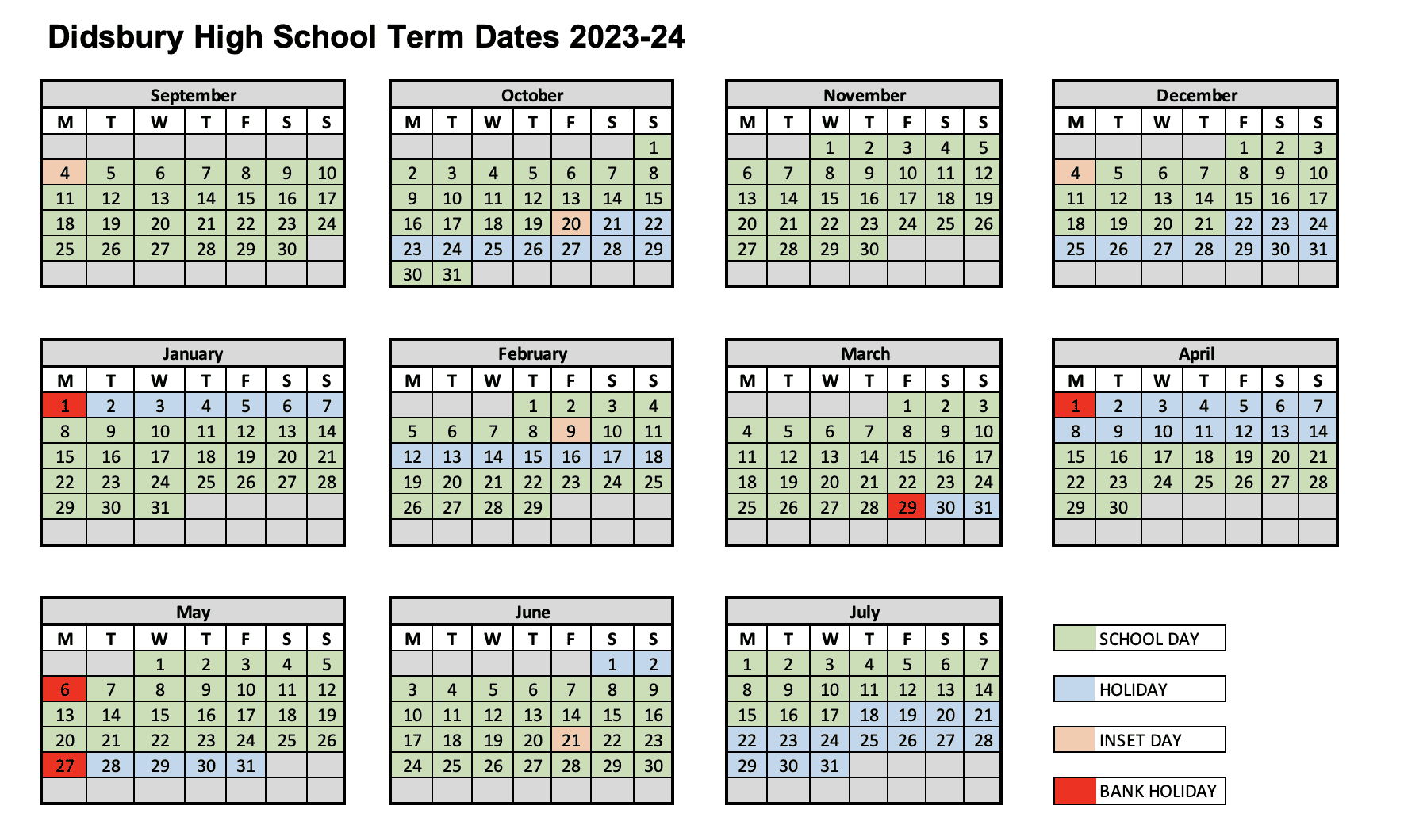 Didsbury High School Term Dates for the 2023-24 academic year.