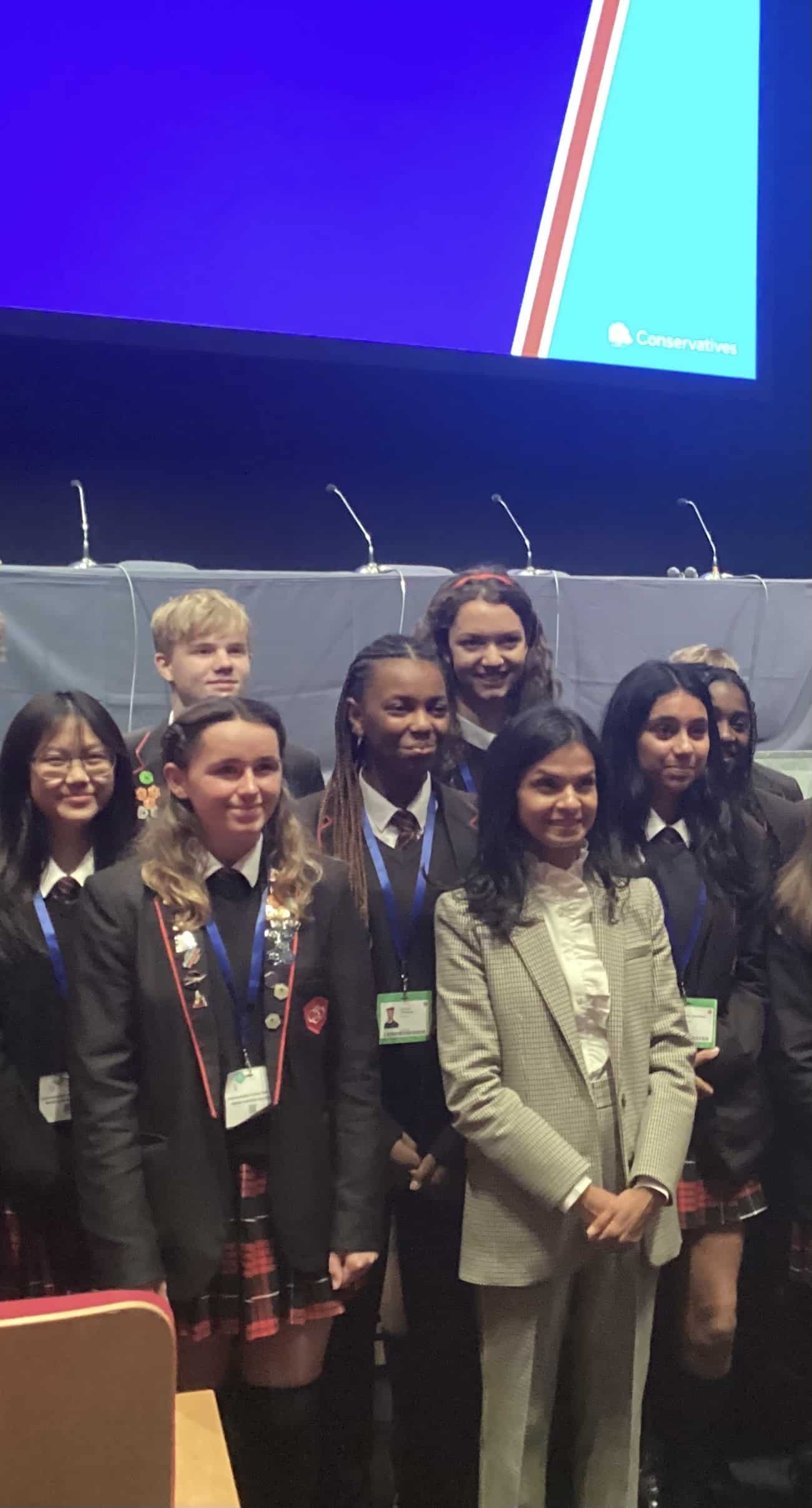Students from Didsbury High School pictured with Akshata Murty at the Conservative Party Conference 2023.